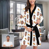 Custom Husband Face Pizza Women's Summer Short Sleepwear Funny Personalized Photo Pajamas Kimono Robe