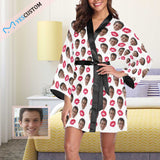 Custom Husband Face Red Lips Women's Summer Short Pajamas Funny Personalized Photo Pajamas Kimono Robe