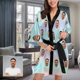 Custom Husband Face Tie-dye Ice Cream Color Women's Summer Short Nightwear Personalized Photo Pajamas Kimono Robe