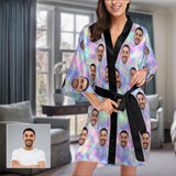 Custom Husband Face Tie-dye Laser Pink Blue Women's Short Pajamas Funny Personalized Photo Pajamas Kimono Robe