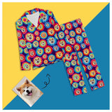 Custom My Pet Dog Face Pajamas Beautiful Rainbow Sleepwear Personalized Women's Long Pajama Set