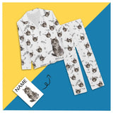 Custom Name&Photo Pajamas My Pet Cat Paw and Fish Bone Sleepwear Personalized Women's Long Pajama Set