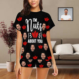 PRICE DROP-Custom Pajamas Sleep Loungewear For Her Personalized Face Women's Short Pajama Set- I'm Nuts About You