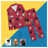 Custom Pet Dog Photos Solid Color Sleepwear Personalized Women's Slumber Party Long Pajama Set
