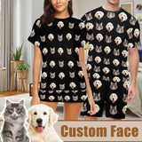 PRICE DROP-Custom Pet Face Couple Pajamas Personalized Dog&Cat Couple Matching Crew Neck Short Pajama Set