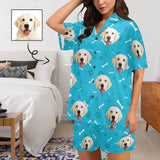 Custom Pet Face Pajamas Dog&Bone Women's V-Neck Short Pajama Set Personalised Sleep or Loungewear For Her
