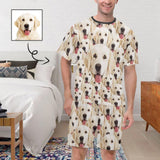 PRICE DROP-Custom Pet Face Pajamas Seamless Dog Men's Sleepwear Personalized Photo Men's Crew Neck Short Sleeve Pajama Set