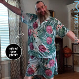 Custom Photo Pajamas Flower&Leaves Summer Loungewear Personalized Men's V-Neck Short Sleeve Pajama Set