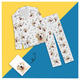 Custom Photo Pajamas My Pet Dog Paw and Bone White Background Sleepwear Personalized Women's Long Pajama Set
