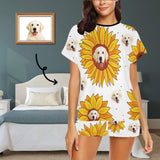 PRICE DROP-Custom Womens Short Pajamas Yellow Sunflower Loungewear Face Personalized Women's Short Pajama Set