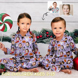 Kid's Pajamas Purple Custom Sleepwear with Face Little Monster Personalized Halloween Pajama Set For Boys&Girls 2-15Y