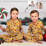 Kid's Pajamas Yellow Custom Sleepwear with Face Personalized Christmas Pajama Set For Boys&Girls 2-15Y