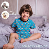 Little Boy Pajamas Custom Pets Face Little Bone Personalized Kids Short Sleeve Pajama Set For Boys 2-7Y