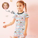 Little Kids Pajamas Custom Face Donut Nightwear Personalized Short Sleeve Pajama Set For Girls 2-7Y