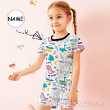 Little Kids Pajamas Custom Name Cartoon Nightwear Personalized Short Sleeve Pajama Set For Girls 2-7Y