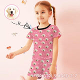 Little Kids Pajamas Custom Pets Face Little Bone Nightwear Personalized Short Sleeve Pajama Set For Girls 2-7Y