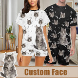 PRICE DROP-Personalized Pet Face Couple Pajamas Custom Cute Cat Couple Matching Crew Neck Short Pajama Set