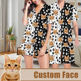 Personalized Pet Face Pajama Set Women Men Summer Pajamas Custom Cute Cat Couple Matching V-Neck Short Pajama Set