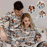 [Up to 5 Photots] Personalized Photo Pajamas Custom Photo Crewneck Long Pajama Set&Couple Matching Pajamas
