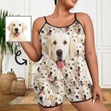 #Plus Size Pajama Set-Custom Pet Face Plus Size Women's Sexy Cami Pajamas Set