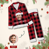 【Special Christmas Sale】Custom Boyfriend Face&Text Pajamas Christmas Grid Sleepwear Personalized Women's Long Pajama Set