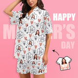 [Special Sale] Custom Face Love MOM Women's V-Neck Short Pajama Set Mother's Day & Birthday Gift