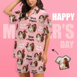[Special Sale] Custom Photo Love MOM Women's V-Neck Short Pajama Set Mother's Day & Birthday Gift