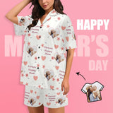 [Special Sale] Custom Photo Pajamas Forever Happy MOM Sleepwear Personalized Women's V-Neck Short Pajama Set Mother's Day & Birthday Gift