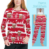 Custom Face Christmas Hat Long Pajama Shirt&Pants Personalized Women's Slumber Party Sleepwear
