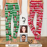 Custom Face Christmas Red Hat Snowflake Sleepwear Personalized Women's&Men's Slumber Party Long Pajama Pants