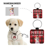 Custom Face&Name Number Red Grid Square Pet ID Tag