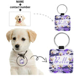 Custom Face&Name Your Number Purple Square Pet ID Tag