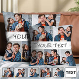 Custom Photo & Text Family Throw Pillow Case with Insert Personalized Photo Natural Flax Soft Breathable Throw Pillows