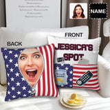 Custom Double Sided Linen Decorative Throw Pillow Case Personalized Face & Name Flag Natural Flax Soft Breathable Throw Pillow Case