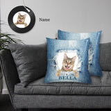 Custom Photo&Name Open Throw Pillow Cover Personalized Faux Denim Pillow Case