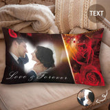 Custom Photo&Text Rectangle Pillow Case Design Rose Love Pillow Cover for Wedding