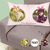 Custom Photo&Text Rectangle Pillow Case Personalized Pink Bow Tie Pillow Cover with Your Puppy Picture