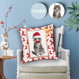 Custom Pillowcase with Faces Personalized Face&Name Christmas Cat Throw Pillow Cover