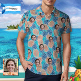 Custom Face Blue Pineapple Polo Shirts for Men's Summer Shirts Personalized Golf Shirt Design Your Own Polo Shirts for Him