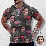 Custom Face Grey Flamingo All Over Print Polo Shirt Personalized Men's Golf Shirt