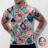 Custom Face Grid Orange Flamingo All Over Print Polo Shirt Personalized Men's Golf Shirt