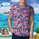 Custom Face Pink Flowers Polo Shirts for Men Personalized Golf Shirt Design Your Own Polo Shirts for Summer