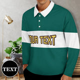 Custom Text Long Sleeve Polo Shirt Green and White Men's Sports Polo Shirt