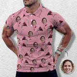 Custom Face Pink Flamingo All Over Print Polo Shirt Personalized Men's Golf Shirt