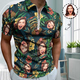 #Plus-Size Custom Face Flower Leaf Monster Short Sleeve Polo Shirt Personalized Zipper All Over Print Men's Golf Shirt