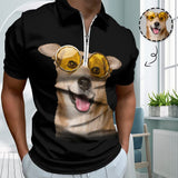 #Plus-Size Custom Face Pet Glasses Dog Men's Short Sleeve Polo Shirt Personalized Zipper All Over Print Golf Shirt