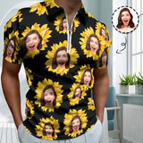 #Plus-Size Custom Face Sunflower Men's Short Sleeve Polo Shirt Personalized Zipper All Over Print Golf Shirt