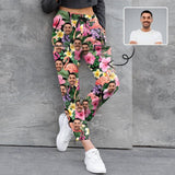 Custom Face Yellow&Pink Flower Women's All Over Print Casual Elastic Drawstring Pants Personalized Quick Dry Pants