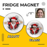 Custom Face Christmas Red Hat Refrigerator Magnetic and Glass Sticker Round Shape Waterproof Personalized Fridge Magnets Beautiful Decorative Home Kitchen Magnet