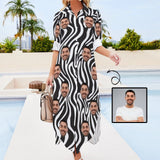 Custom Face Button Down Longline Shirts Zebra Women's Long Sleeved Shirt Dress Casual Loose Maxi Dresses